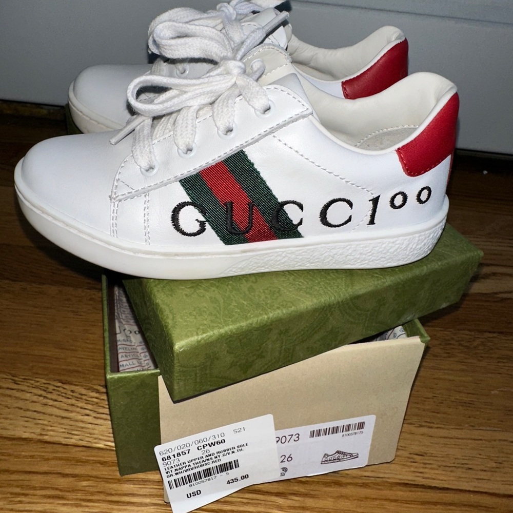 Gucci Kids White Sneakers with Red and Green Accents